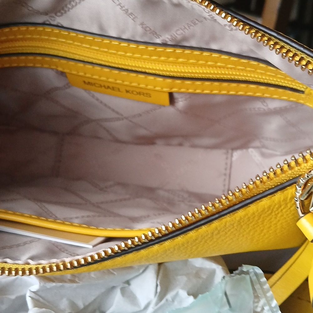 Michael Kors Yellow Pebbled Leather Crescent Shoulder Bag - Picture 3 of 8